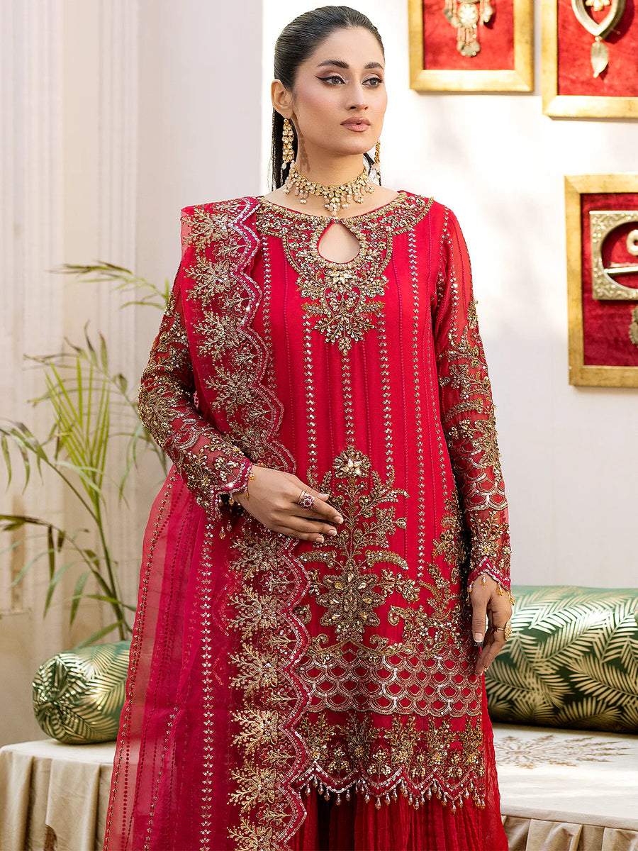 Shah Jahan Embroidered 3 Piece Wedding Sharara Outfit SJ24009 Pink ...