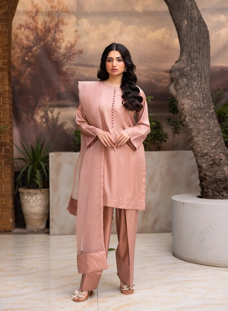 Firdous Eid Raw Silk Light Pink Suit With Farshi Salwar and Net Dupatta