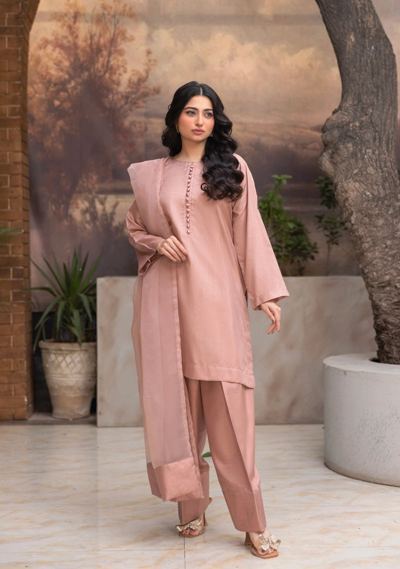 Firdous Eid Raw Silk Light Pink Suit With Farshi Salwar and Net Dupatta