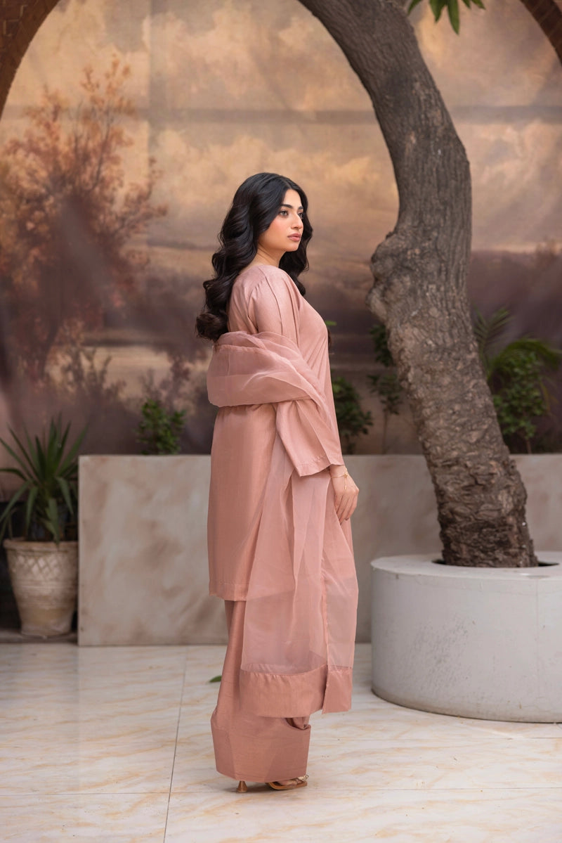 Firdous Eid Raw Silk Light Pink Suit With Farshi Salwar and Net Dupatta