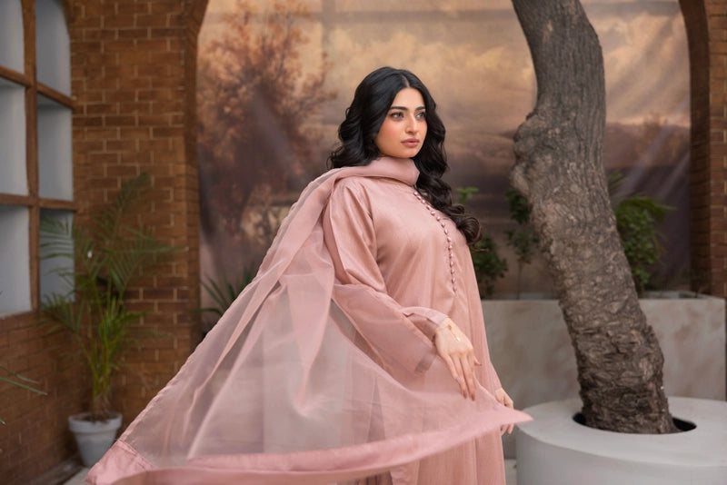 Firdous Eid Raw Silk Light Pink Suit With Farshi Salwar and Net Dupatta