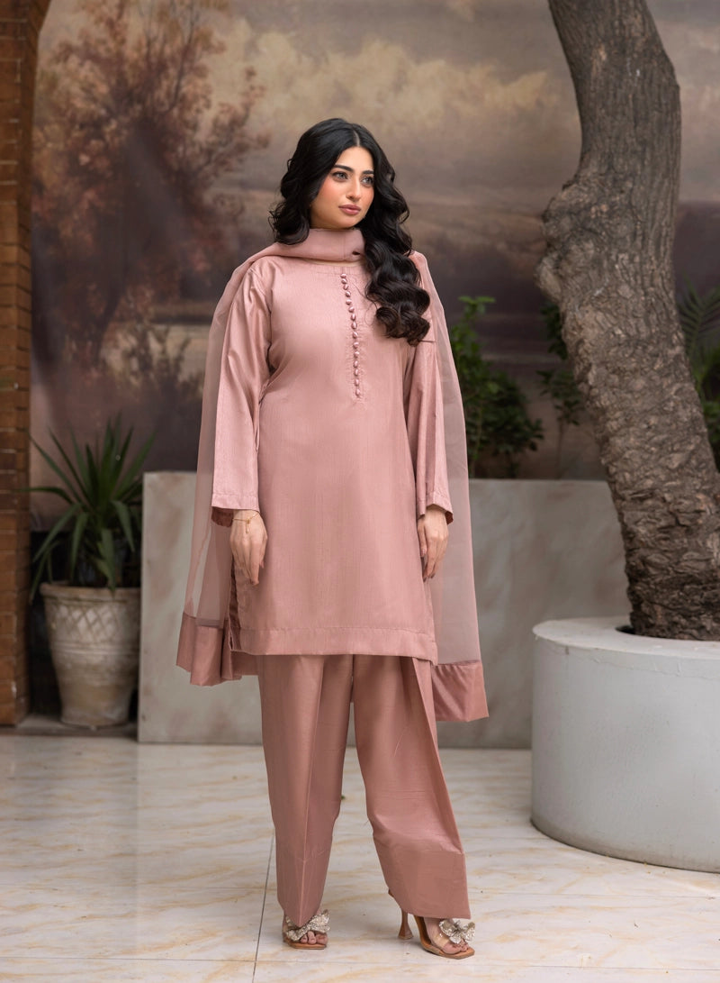 Firdous Eid Raw Silk Light Pink Suit With Farshi Salwar and Net Dupatta