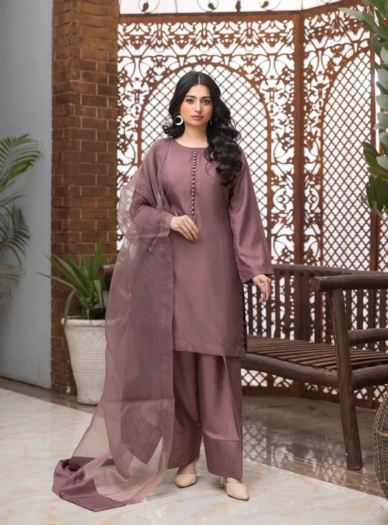 Firdous Eid Raw Silk Purple Suit With Farshi Salwar and Net Dupatta