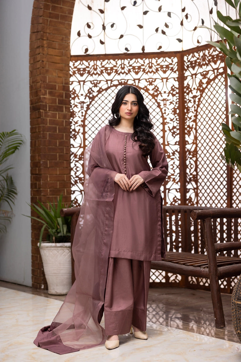 Firdous Eid Raw Silk Purple Suit With Farshi Salwar and Net Dupatta