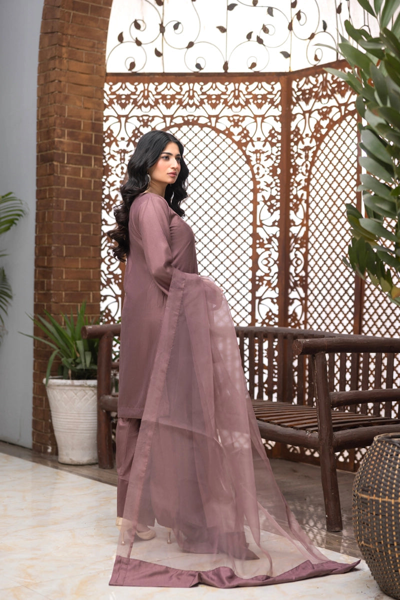 Firdous Eid Raw Silk Purple Suit With Farshi Salwar and Net Dupatta