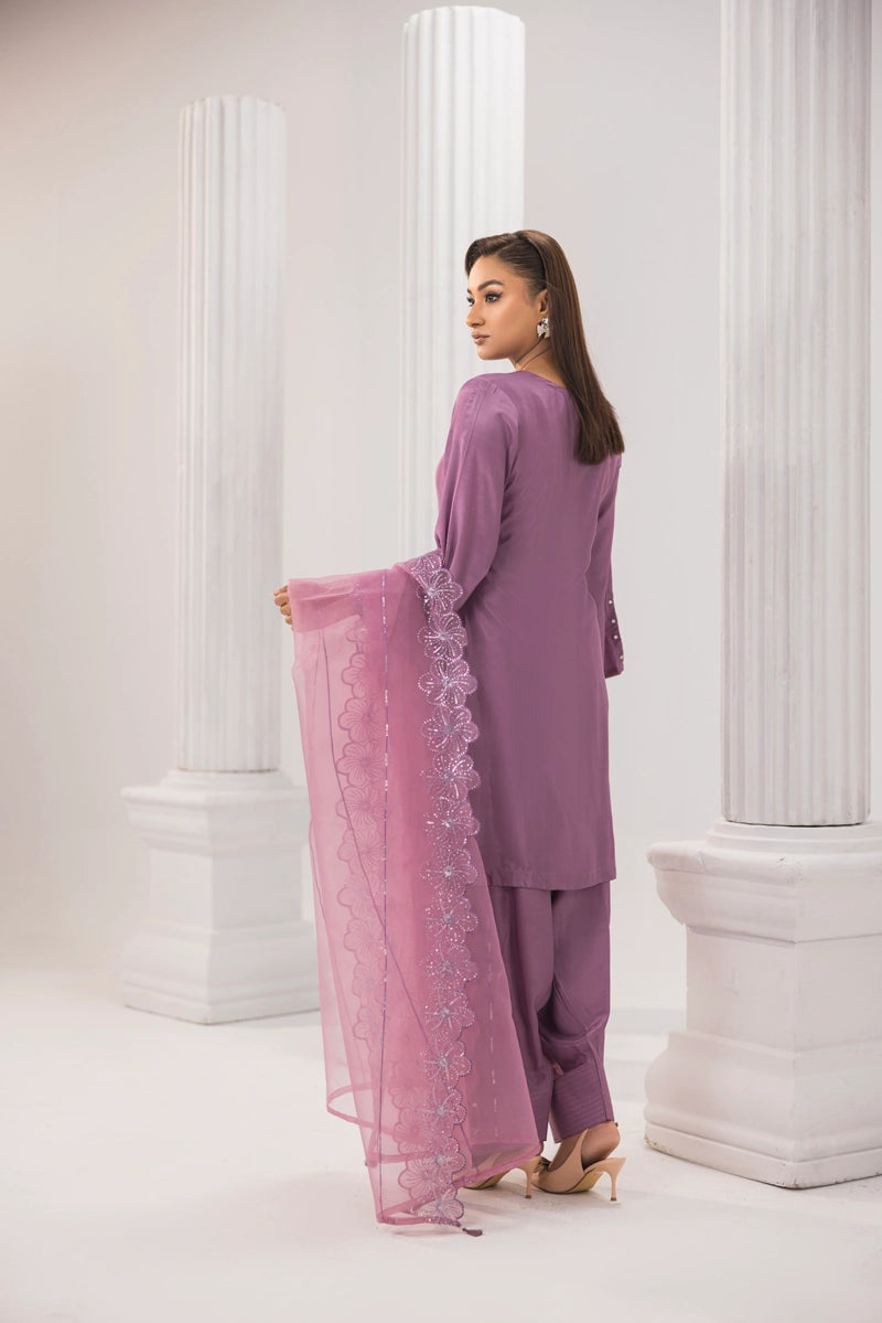 Firdous Eid Silk Pakistani Suit With Farshi Salwar and Embroidered Net Dupatta