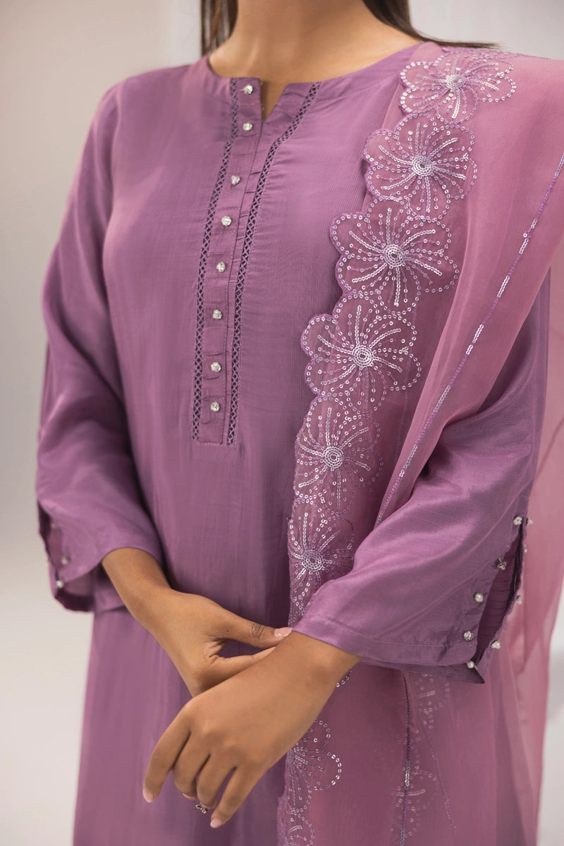 Firdous Eid Silk Pakistani Suit With Farshi Salwar and Embroidered Net Dupatta