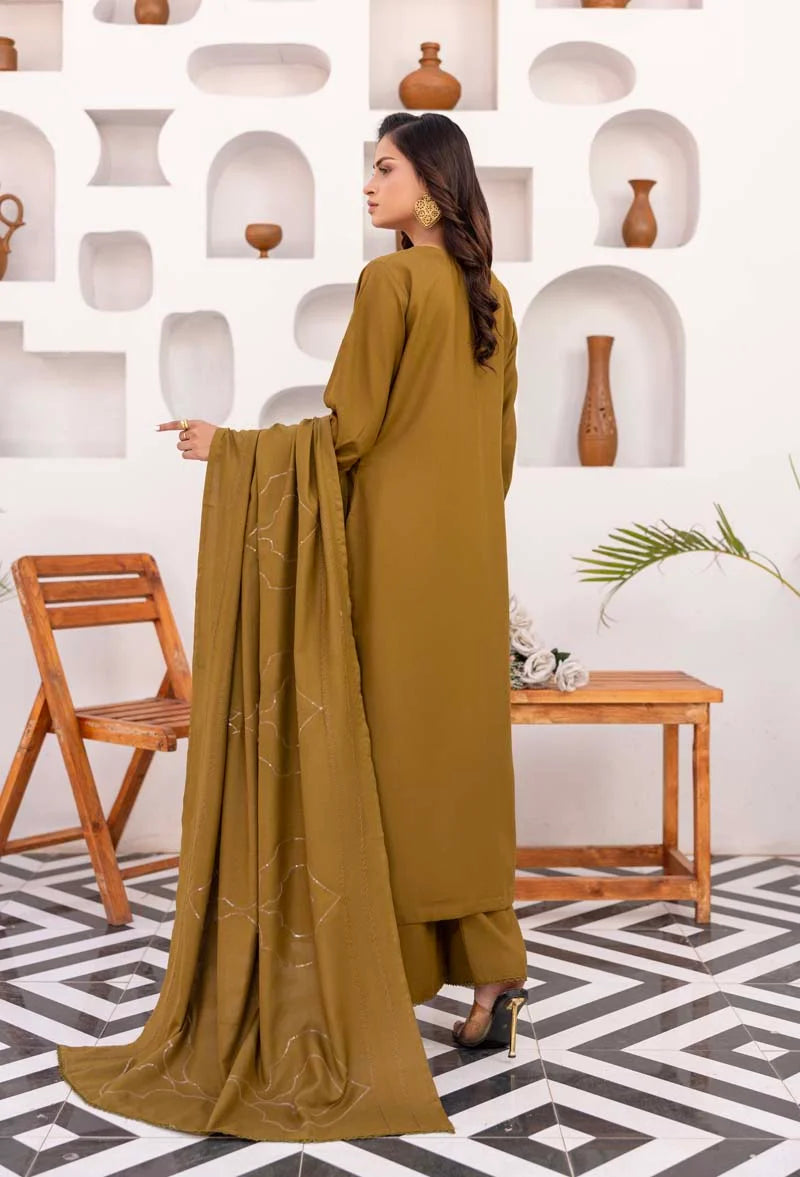 Suffuse 3 Piece Dhanak Linen Suit with Embroidered Shawl DG36