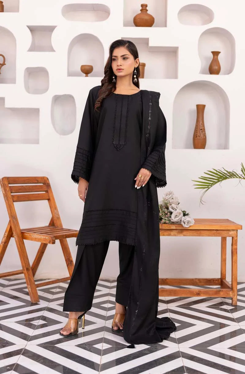 Suffuse 3 Piece Dhanak Linen Suit with Embroidered Shawl DG34