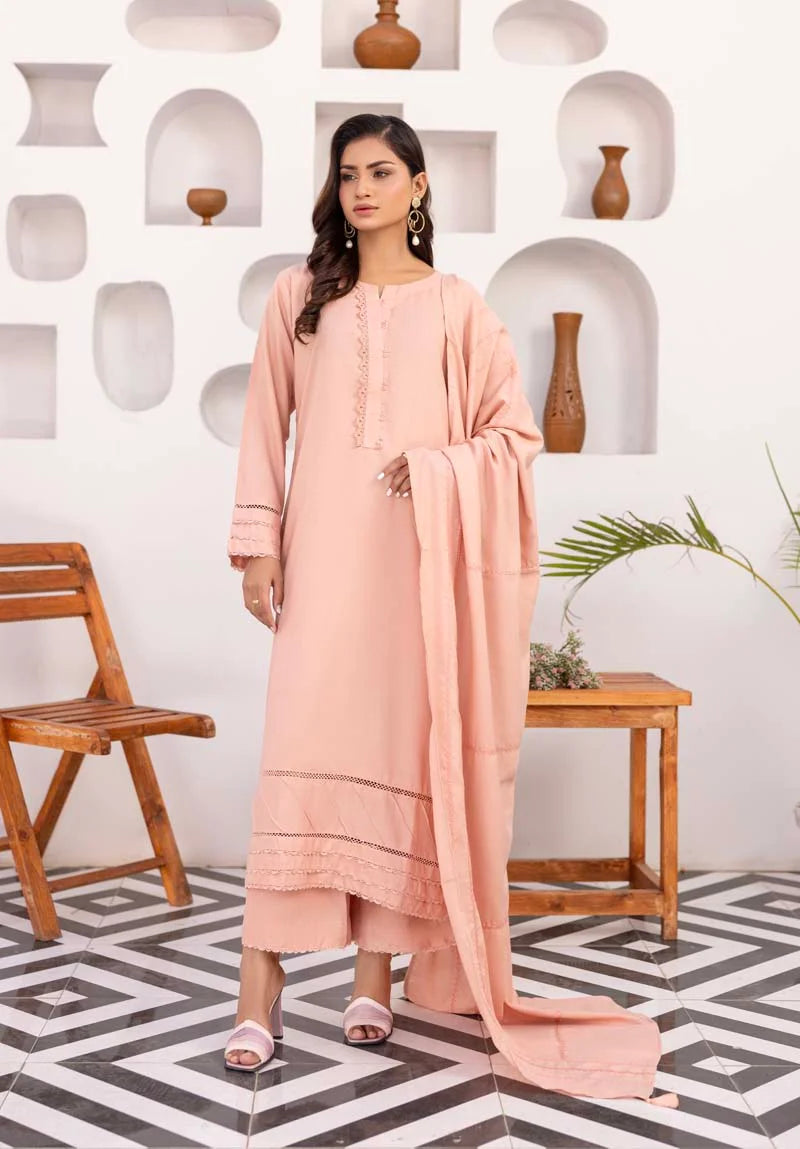 Suffuse 3 Piece Dhanak Linen Suit with Embroidered Shawl DG35