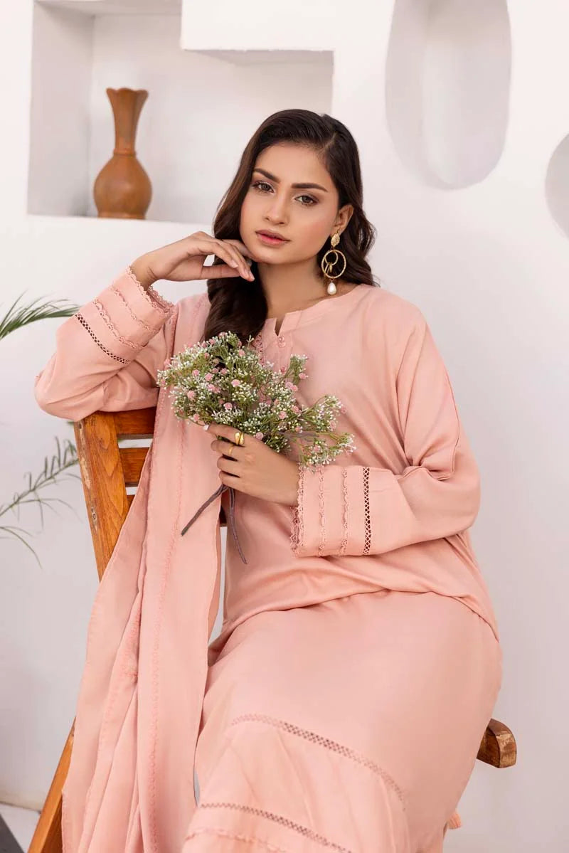 Suffuse 3 Piece Dhanak Linen Suit with Embroidered Shawl DG35