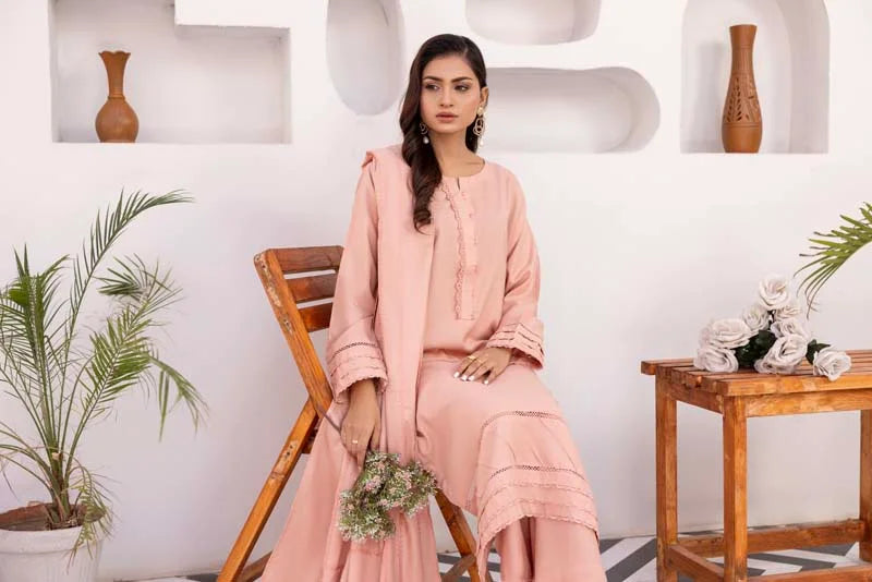 Suffuse 3 Piece Dhanak Linen Suit with Embroidered Shawl DG35