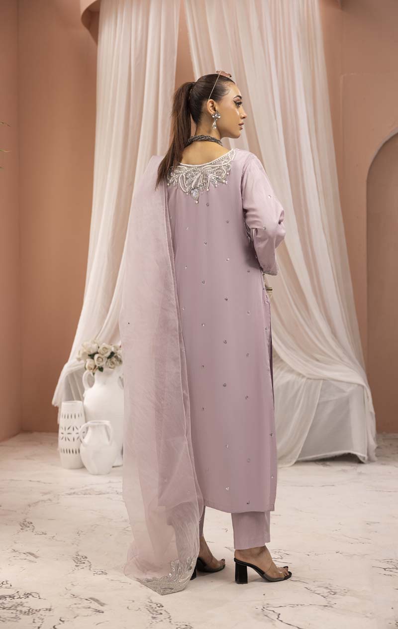 Manzil 3 Piece Viscose Outfit With Embroidered Net Dupatta Lilac