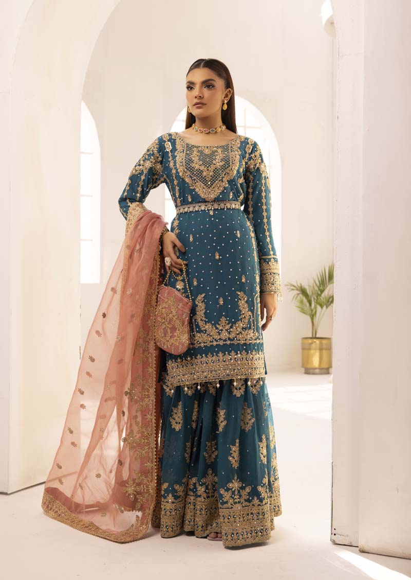 Haris Shakeel Inspired Fully Embroidered 3 Piece Gharara Outfit