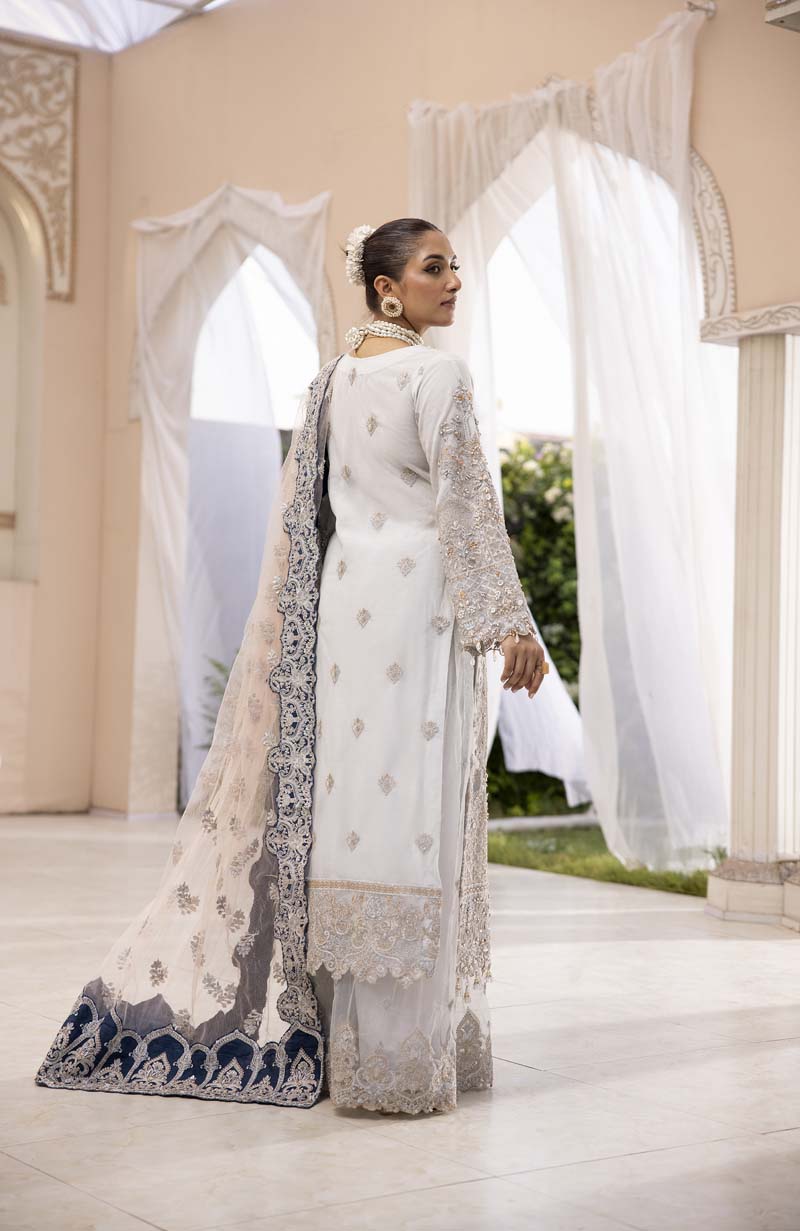 Imrozia Premium Inspired Embroidered 3 Piece Ice Wedding Outfit with Sharara Trousers