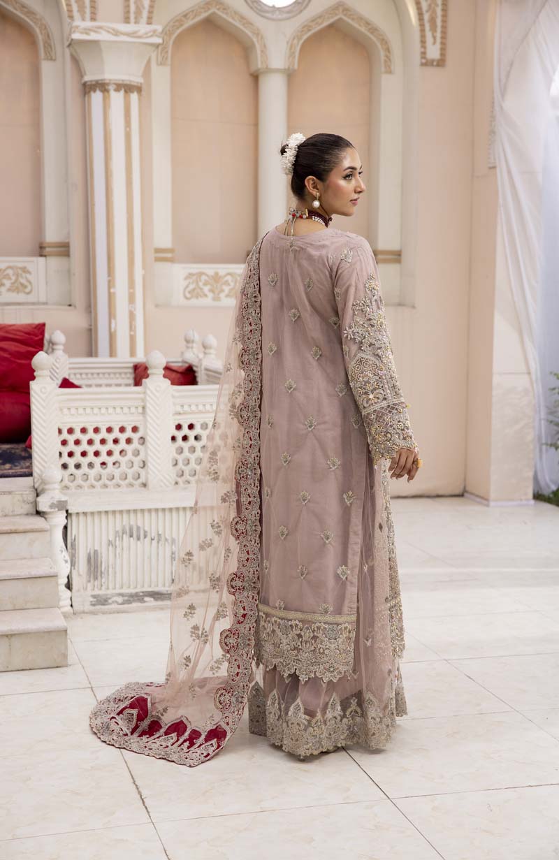 Imrozia Premium Inspired Embroidered 3 Piece Pink Sharara Wedding Outfit