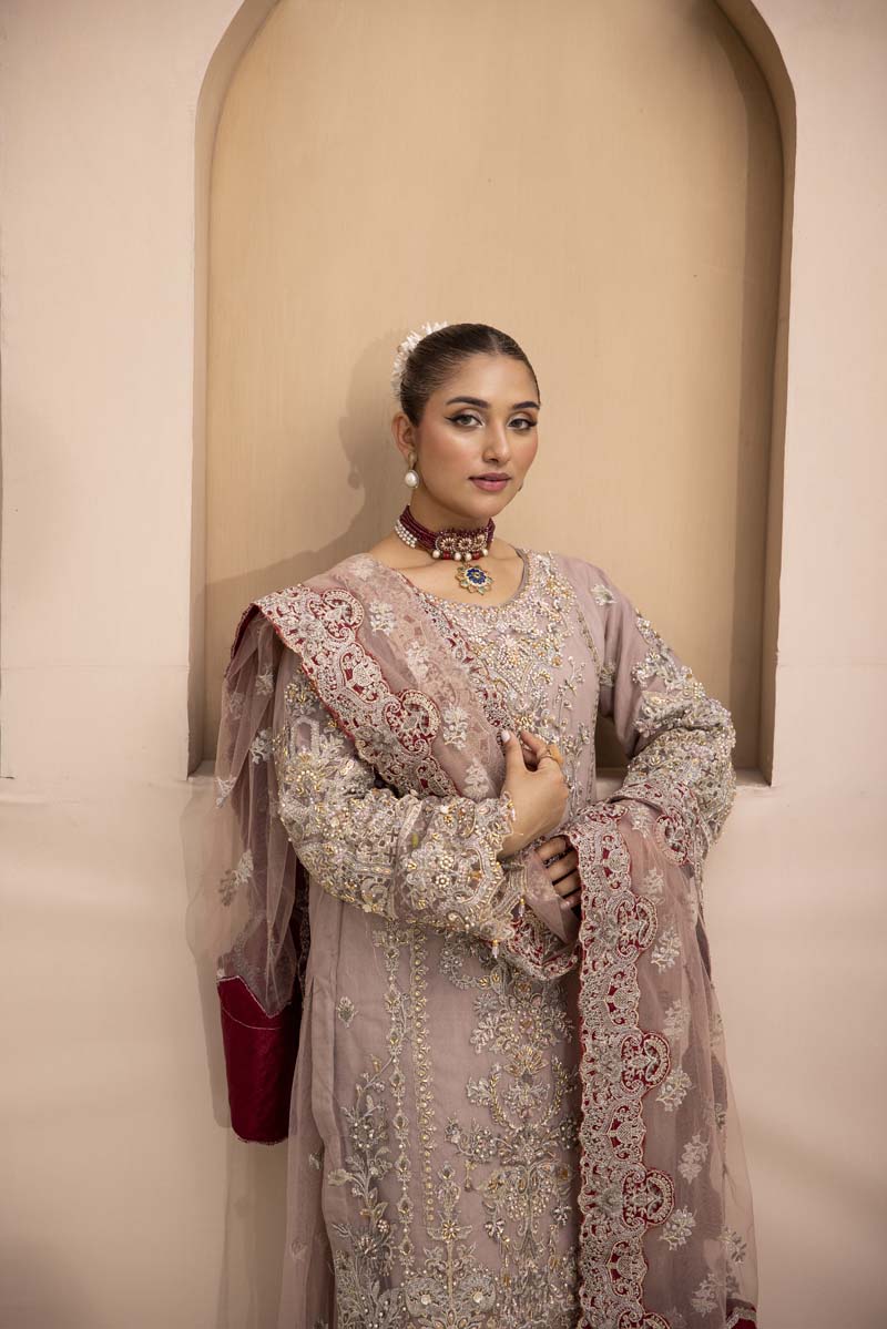 Imrozia Premium Inspired Embroidered 3 Piece Pink Sharara Wedding Outfit