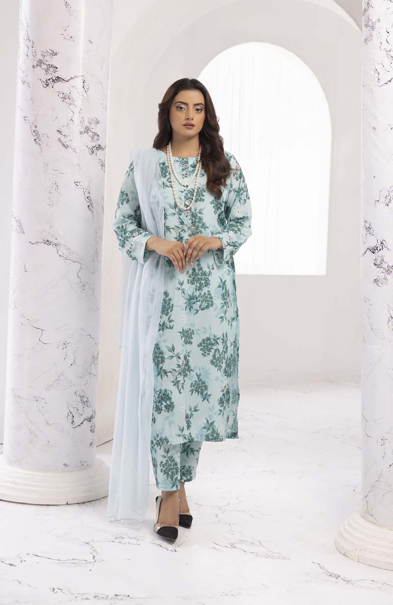 S Prints Viscose 3 Piece Chikan Kari Suit With Straight Trousers PLPS09