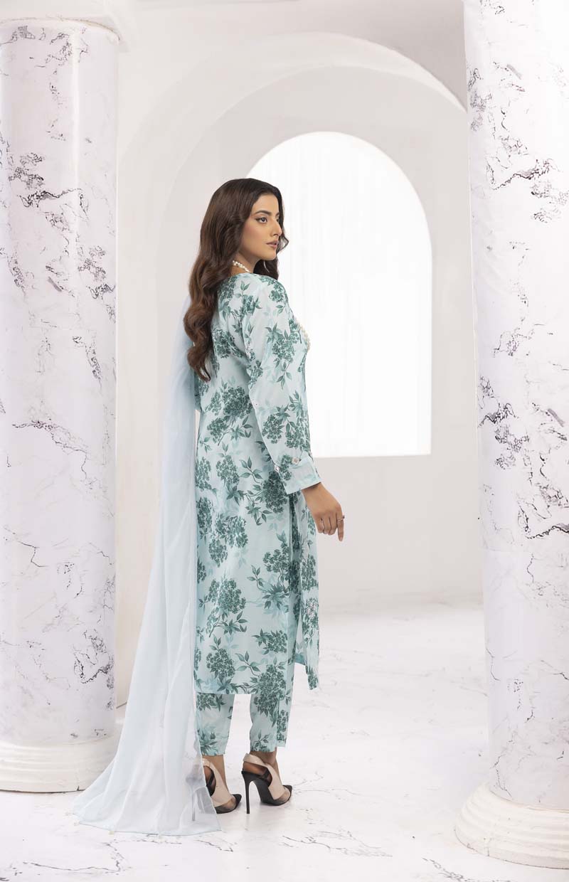 S Prints Viscose 3 Piece Chikan Kari Suit With Straight Trousers PLPS09