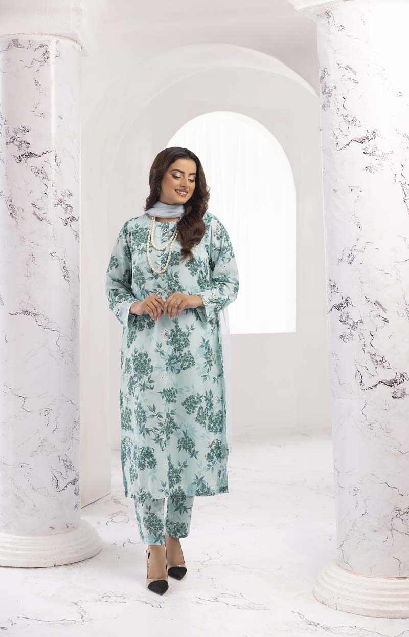 S Prints Viscose 3 Piece Chikan Kari Suit With Straight Trousers PLPS09