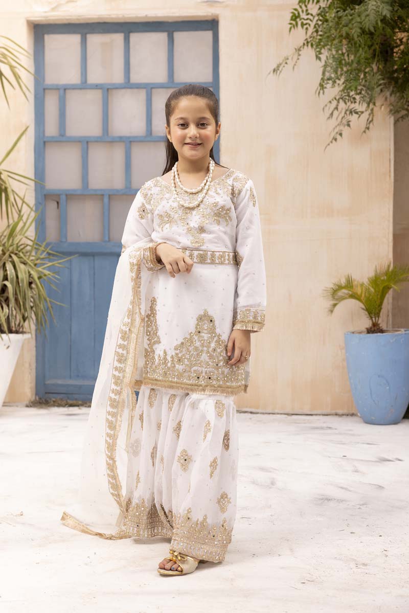 Nureh Mother & Daughter White Kids Gharara Oufit