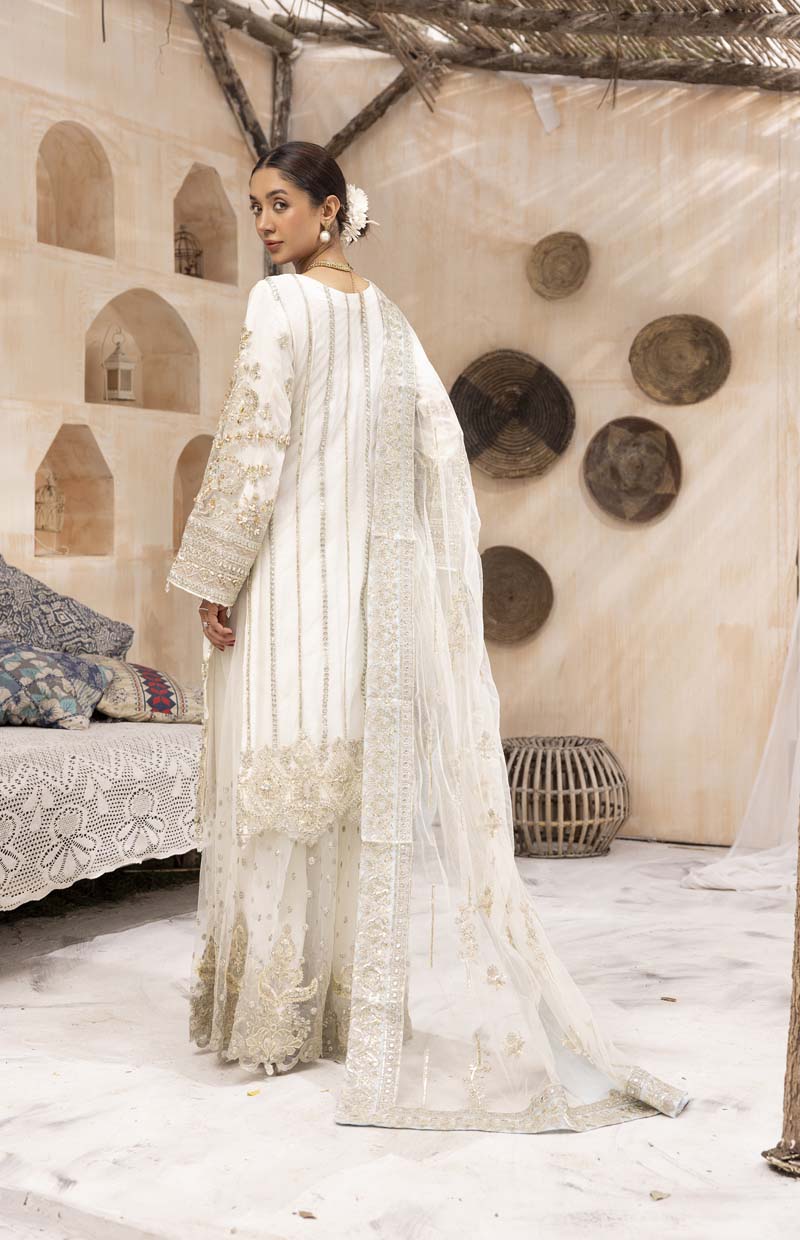 Imrozia Premium Inspired Embroidered 3 Piece Wedding Cream Gharara Outfit