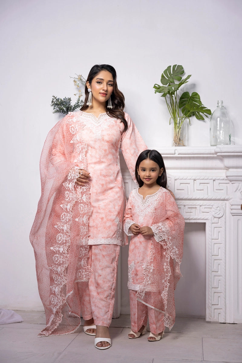 Ethnic Inspired Mummy & Me Kids 3 Piece Outfit Peachy Pink