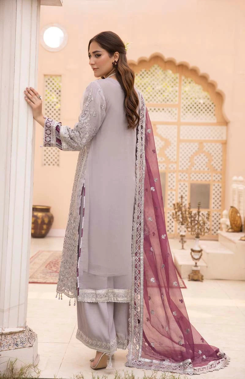 Imrozia Premium Inspired Embroidered 3 Piece Violaceous Wedding Outfit