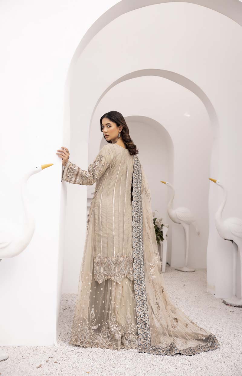 Imrozia Premium Inspired Embroidered 3 Piece Wedding Sharara Outfit - Desi Posh
