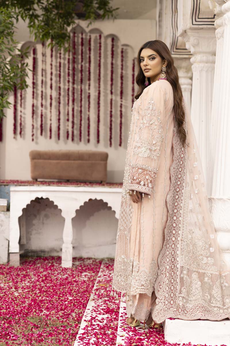 Imrozia Premium Inspired Embroidered 3 Piece Peach Palazzo Wedding Outfit