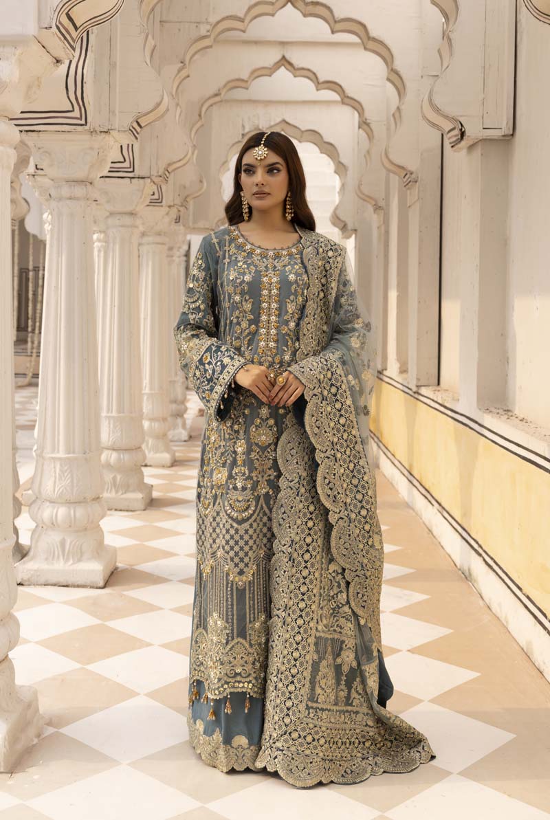 Imrozia Premium Inspired Embroidered 3 Piece Green Palazzo Wedding Outfit