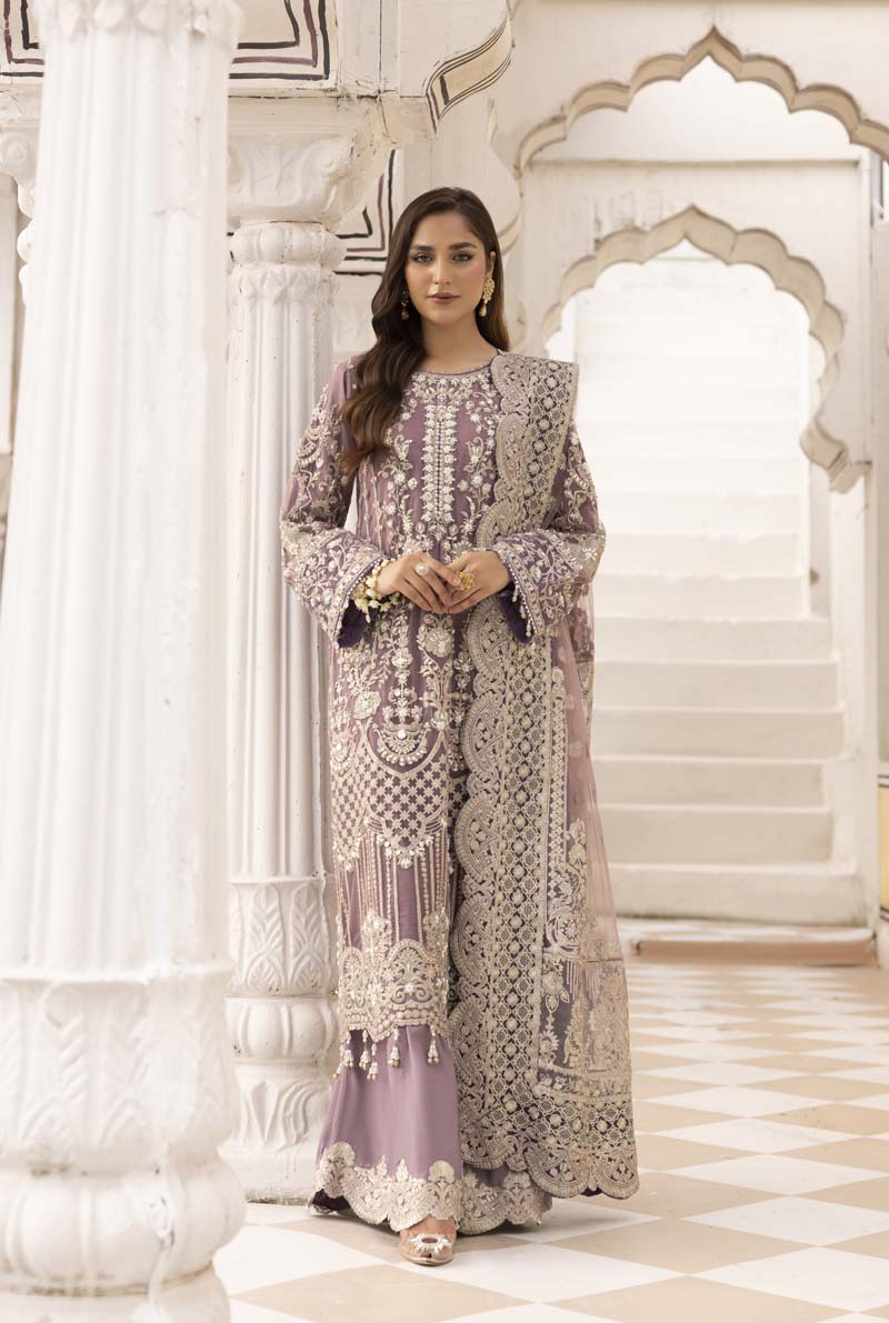 Imrozia Premium Inspired Embroidered 3 Piece Lilac Palazzo Wedding Outfit