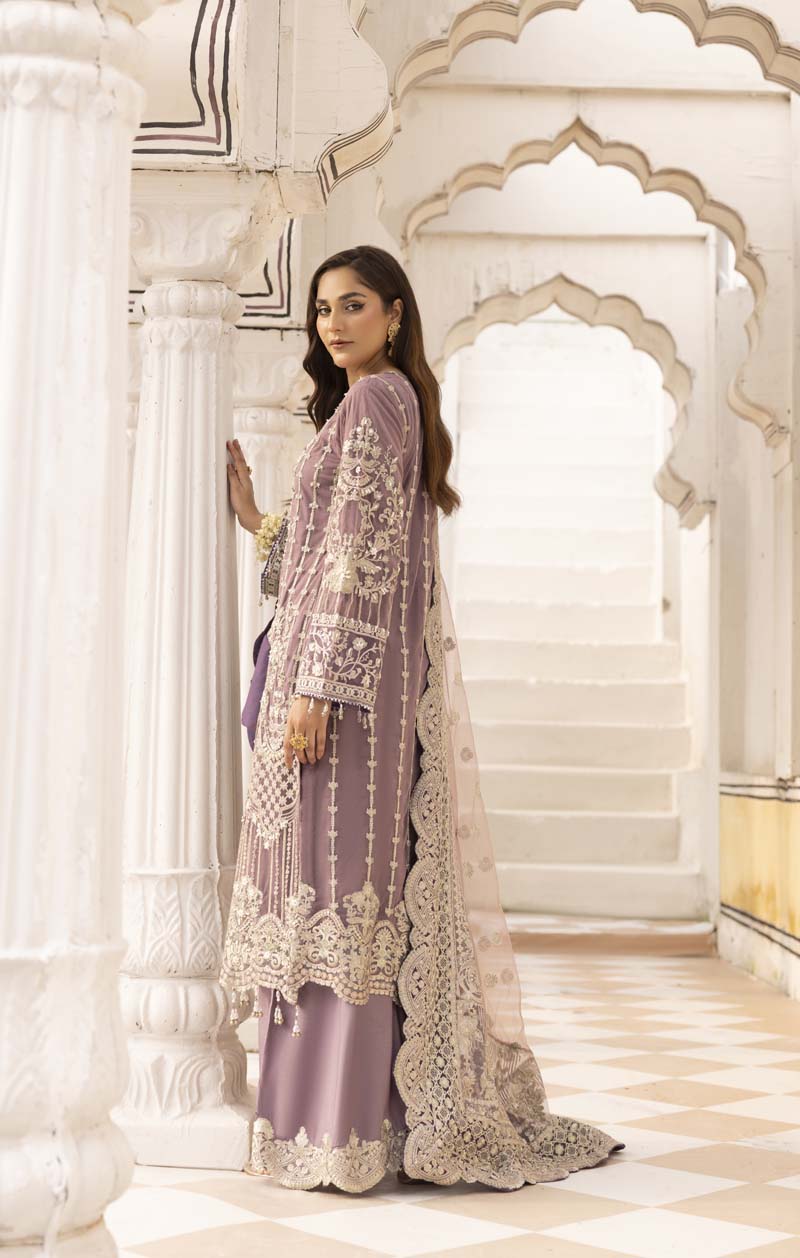 Imrozia Premium Inspired Embroidered 3 Piece Lilac Palazzo Wedding Outfit