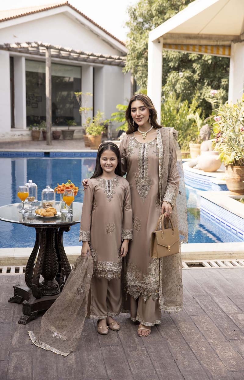 Ivana Mummy & Me Kids Beige Silk Viscose Eid Outfit 2409K - Desi Posh