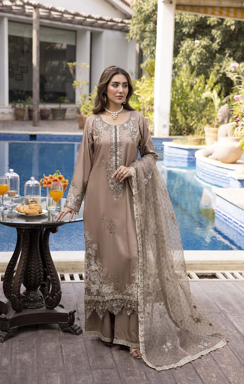 Ivana Mummy & Me Ladies Beige Silk Viscose Eid Outfit 2409 - Desi Posh