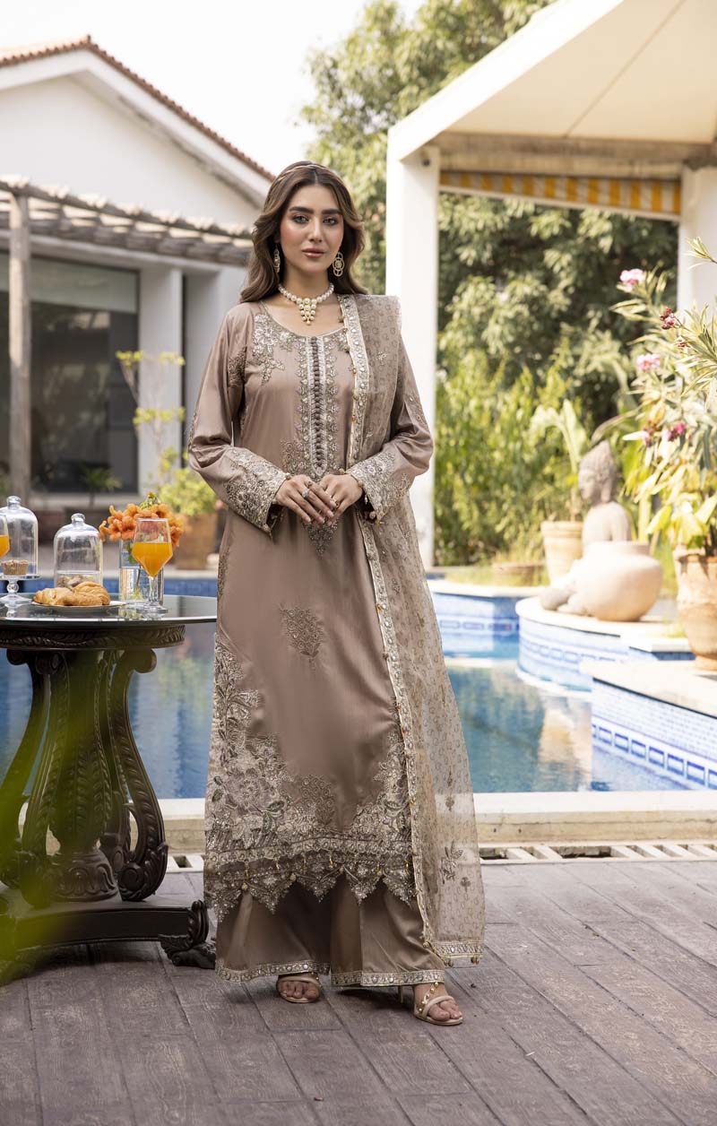 Ivana Mummy & Me Ladies Beige Silk Viscose Eid Outfit 2409 - Desi Posh