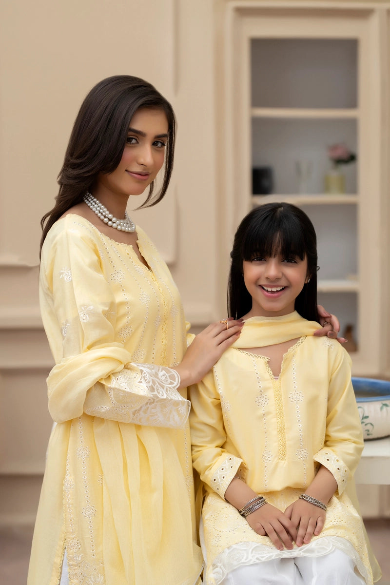 Simrans Mummy & Me Ladies Chikan Kari Yellow Suit