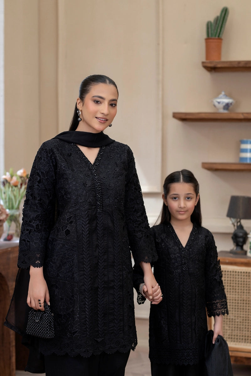 Maria B Inspired Girls Black Chikan Kari Mummy & Me Eid Outfit