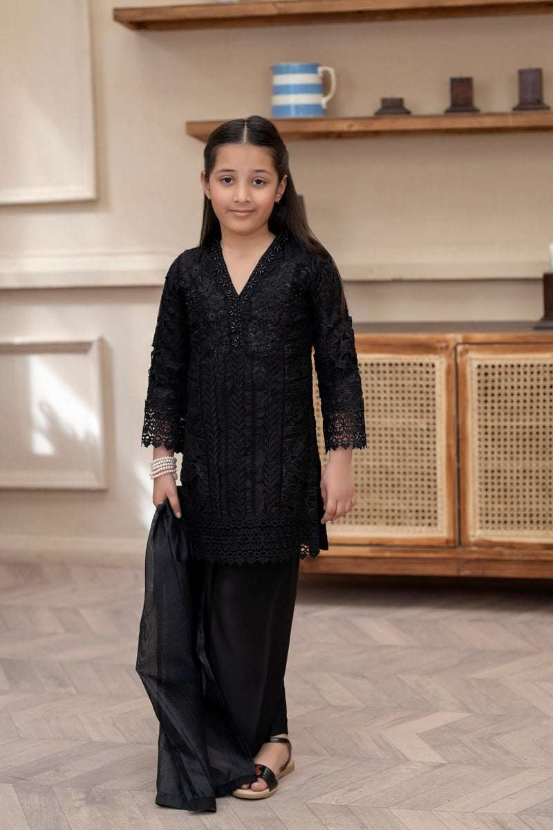 Maria B Inspired Girls Black Chikan Kari Mummy & Me Eid Outfit