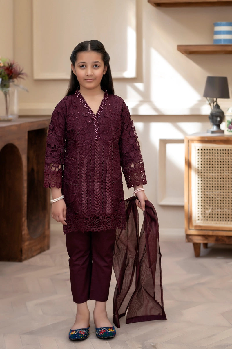 Maria B Inspired Girls Purple Chikan Kari Mummy & Me Eid Outfit