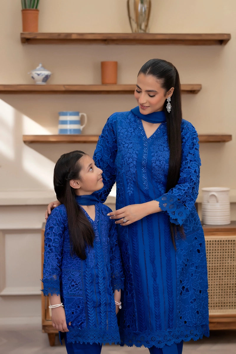 Maria B Inspired Girls Blue Chikan Kari Mummy & Me Eid Outfit