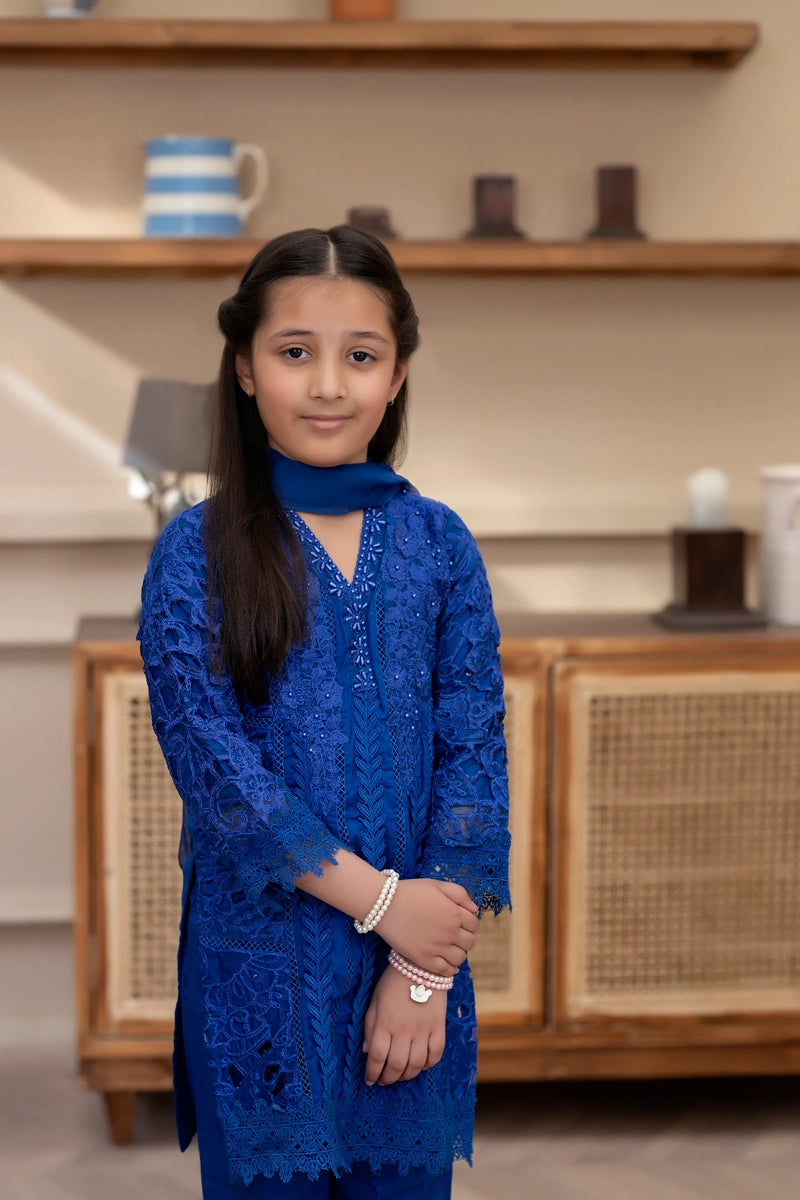 Maria B Inspired Girls Blue Chikan Kari Mummy & Me Eid Outfit