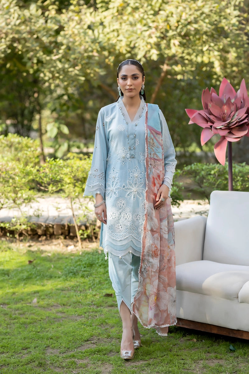 Ivana Luxury Sky Blue Chikan Kari Embroidered Desi Eid Outfit SIG11