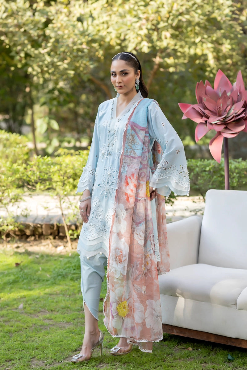 Ivana Luxury Sky Blue Chikan Kari Embroidered Desi Eid Outfit SIG11