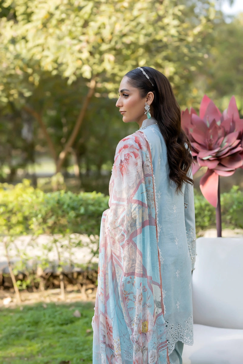 Ivana Luxury Sky Blue Chikan Kari Embroidered Desi Eid Outfit SIG11