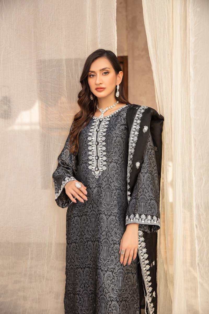 Simrans Jacquard Mummy & Me Ladies Eid suit Black - Desi Posh