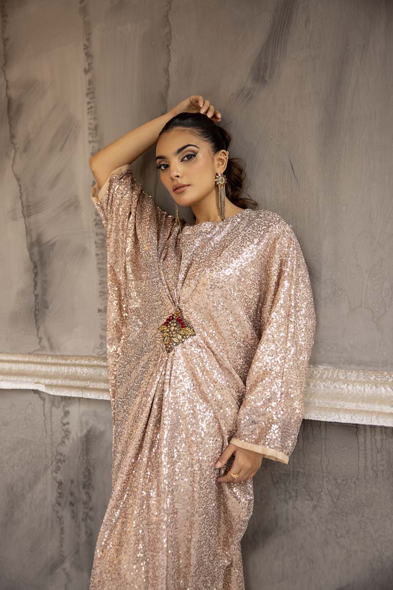 Moonlight Eid Edition Rose Gold Net Kaftan