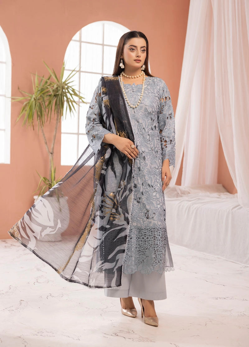 Rang Rasiya Alaya Inspired Embroidered Blue 3 Piece Outfit