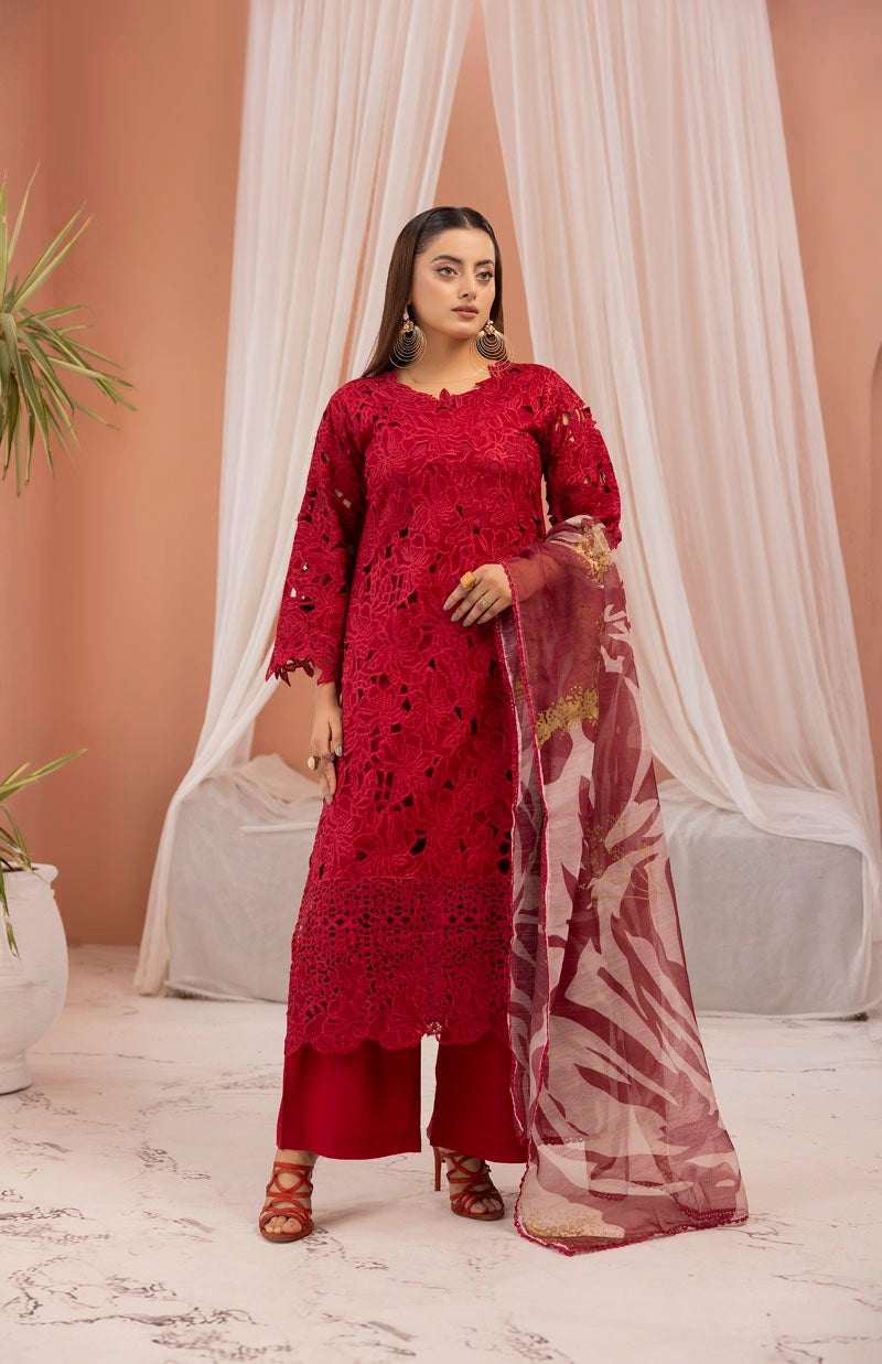 Rang Rasiya Alaya Inspired Embroidered Red 3 Piece Outfit