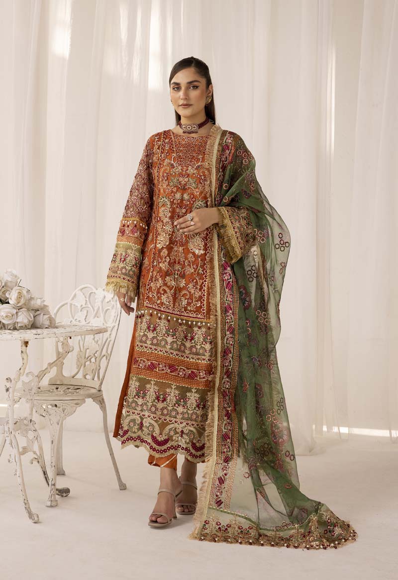 Afrozeh Designer Inspired Embroidered 3 Piece Wedding Outfit - Desi Posh